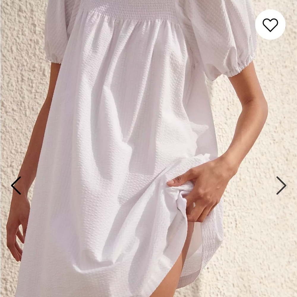 Puff-Sleeve A-Line Mini Dress in Seersucker Stripe